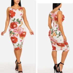 Rose Print Midi Dress